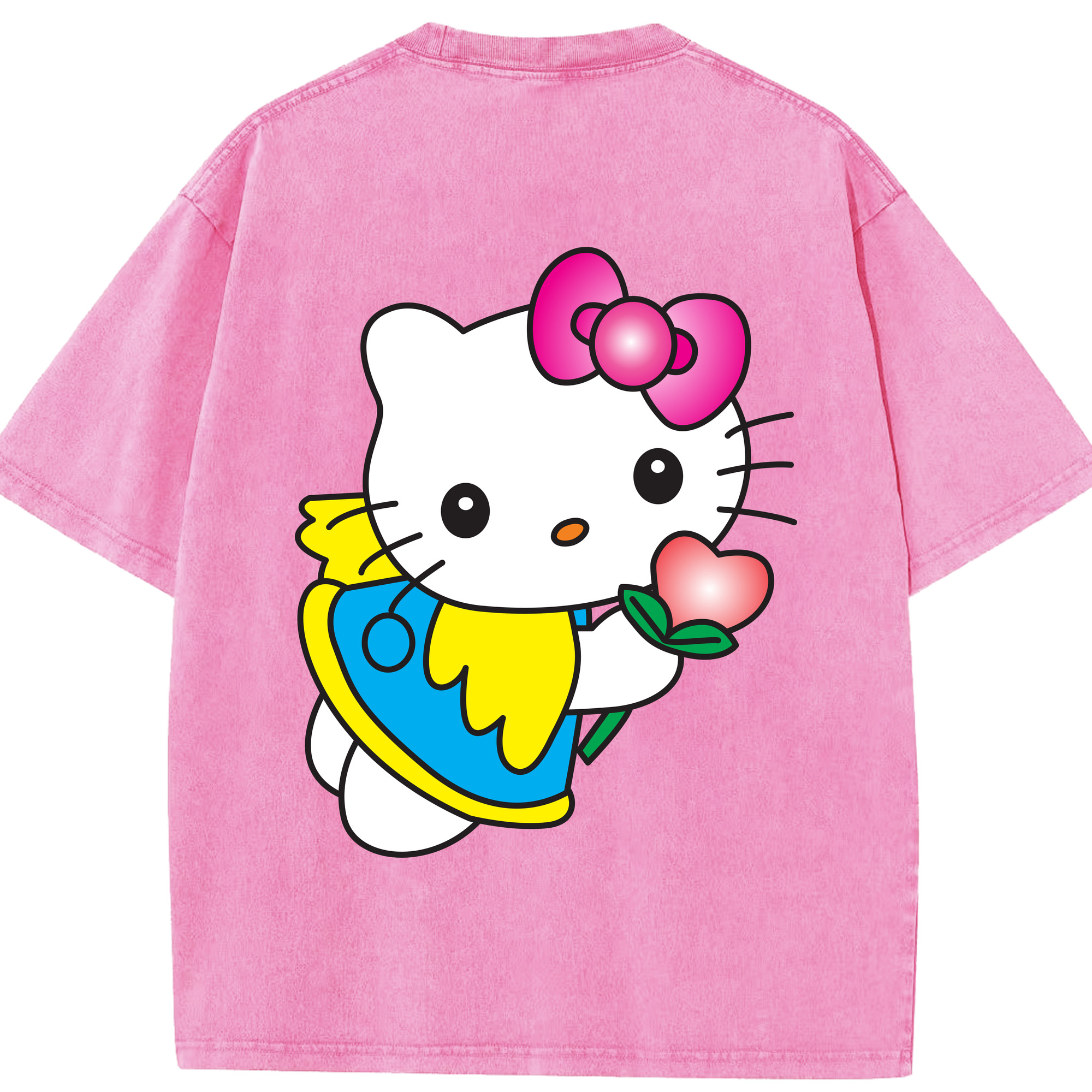 （画像用） Hello Kitty ハローキティ 綿100% ヴィンテージ風 半袖Tシャツ（背面プリント）